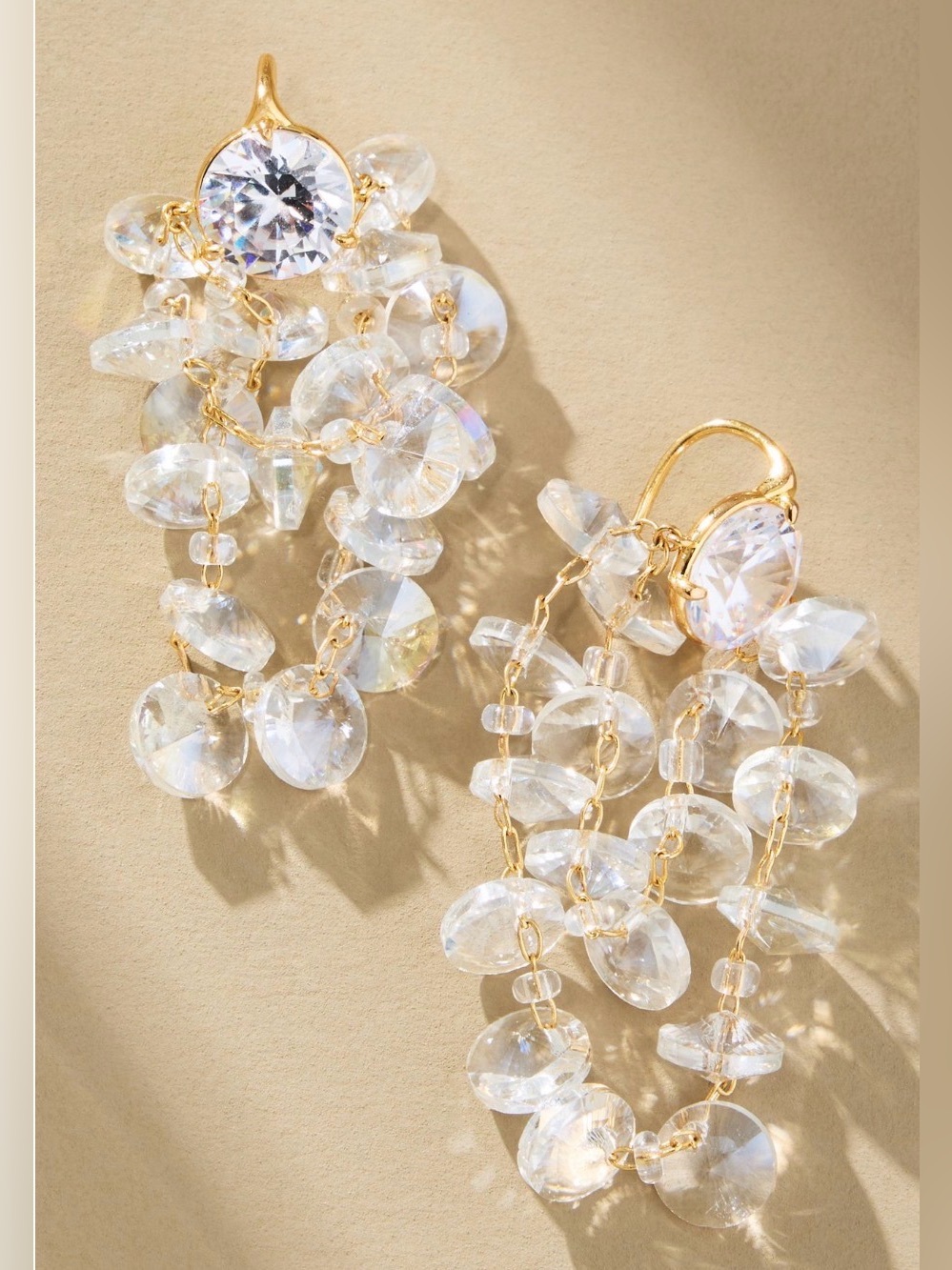 Anthropologie Colorful Glass Stone Drop Earrings, CLEAR NWT